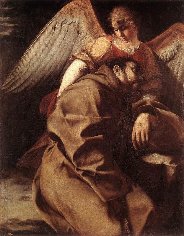 GENTILESCHI, Orazio St Francis Supported by an Angel sdgh Spain oil painting art